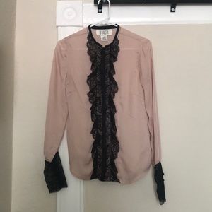 Button up blouse with lace detail